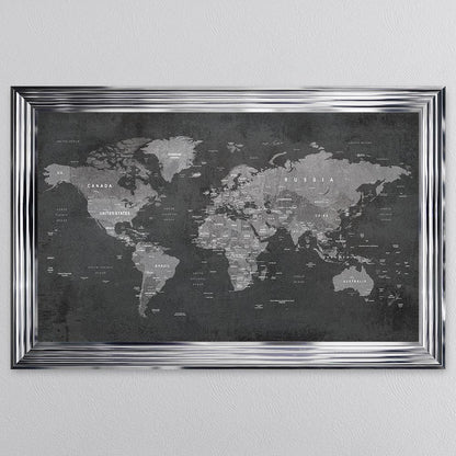 Grey World Map Framed Wall Art