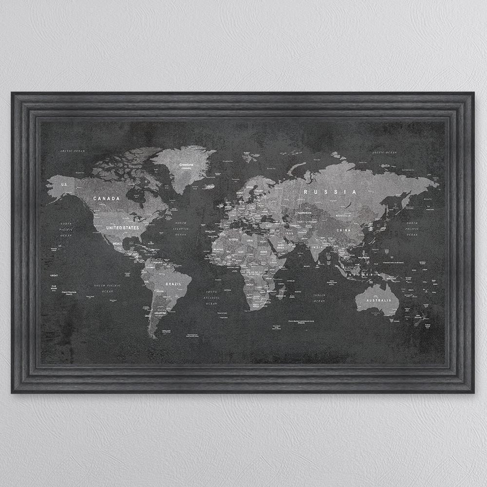 Grey World Map Framed Wall Art