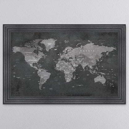 Grey World Map Framed Wall Art