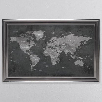 Grey World Map Framed Wall Art