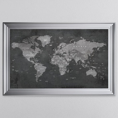 Grey World Map Framed Wall Art