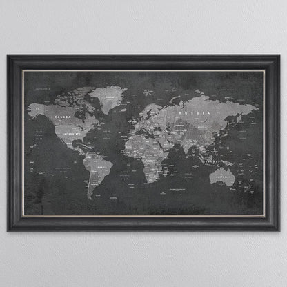 Grey World Map Framed Wall Art