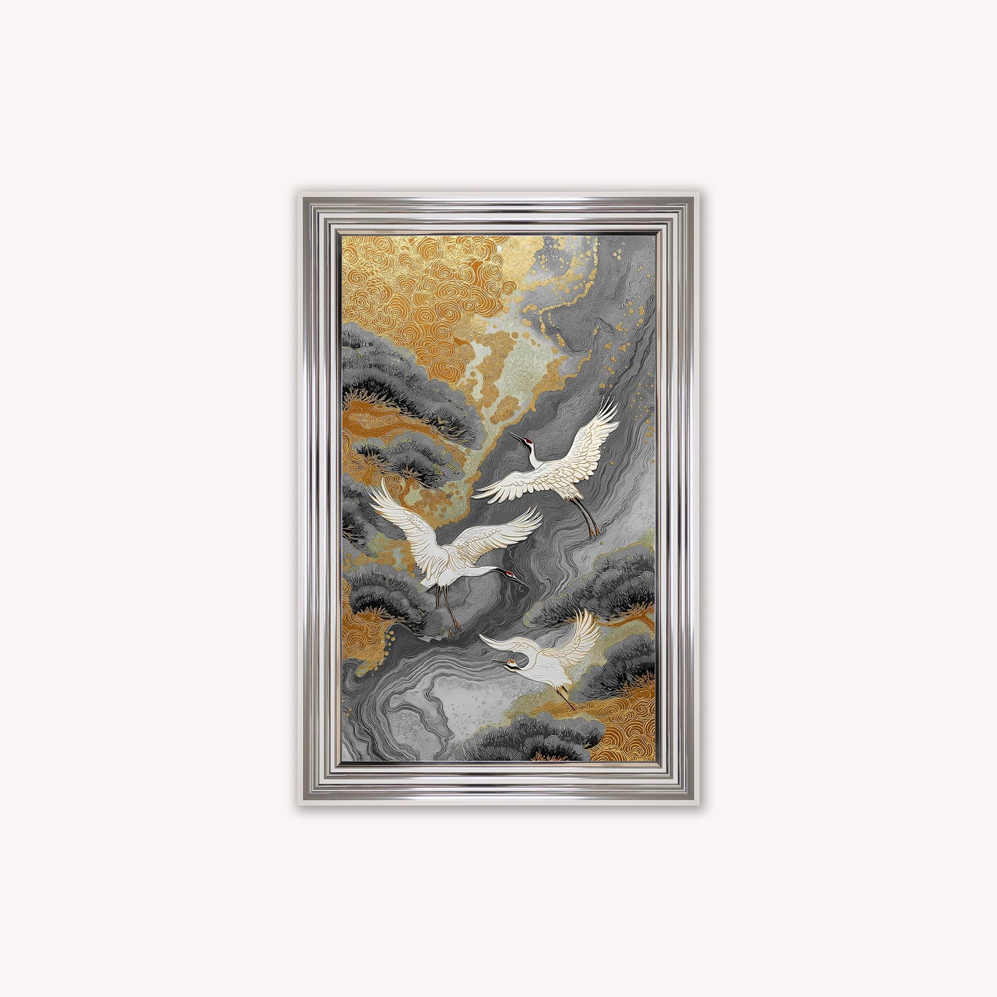 Neutral River Crane 1 Framed Wall Art