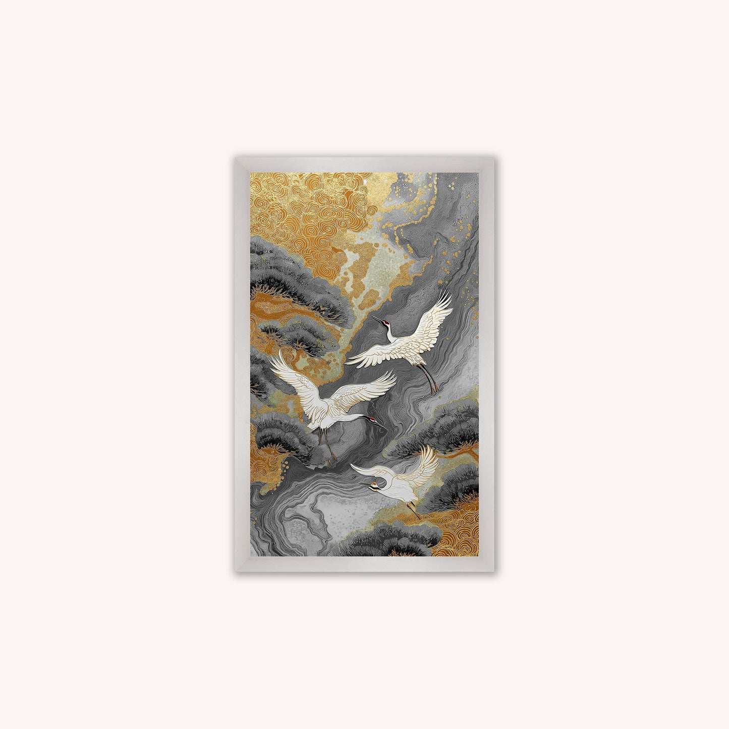 Neutral River Crane 1 Framed Wall Art
