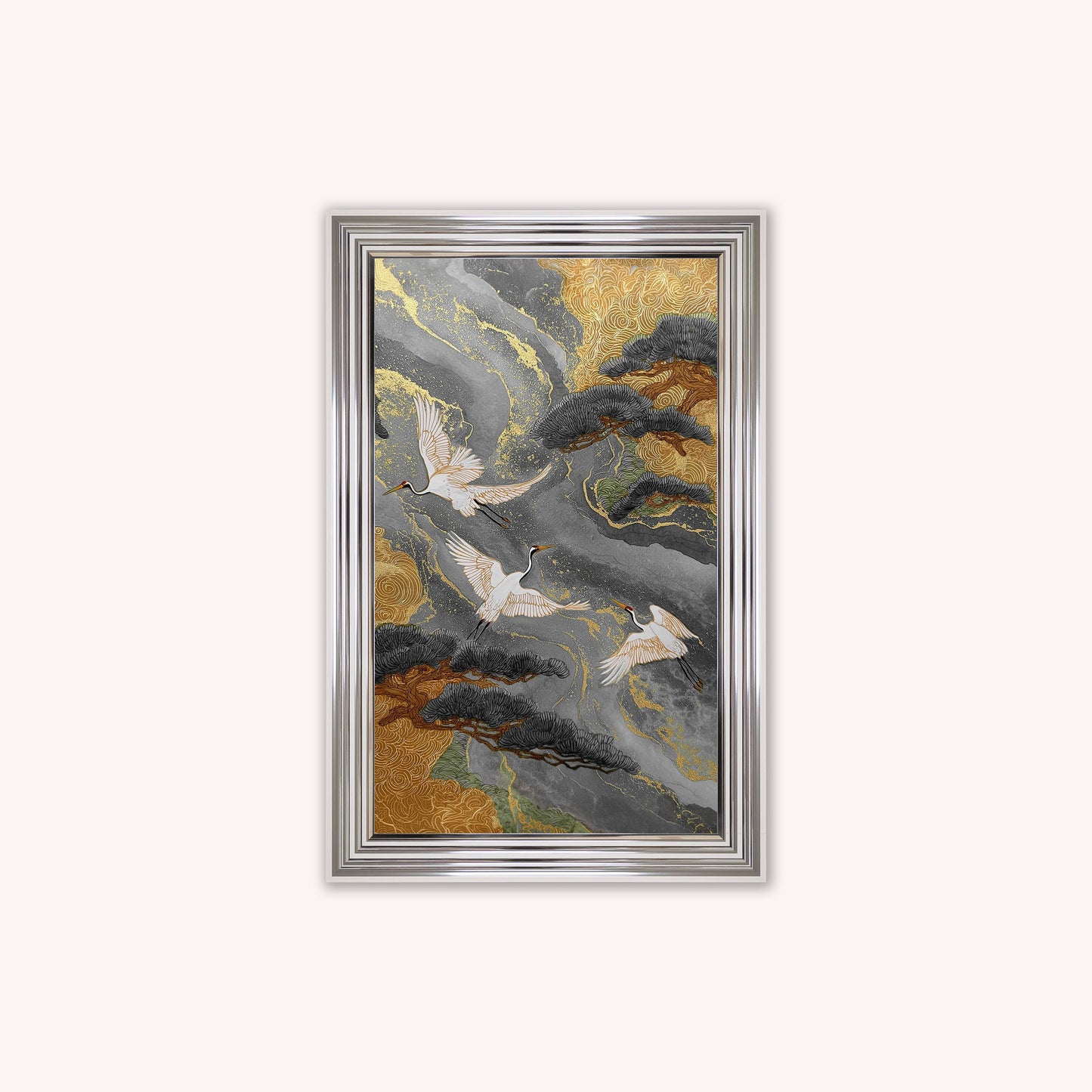 Neutral River Crane 2 Framed Wall Art