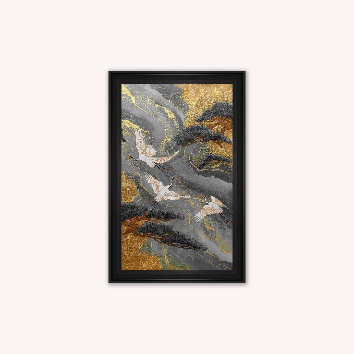 Neutral River Crane 2 Framed Wall Art