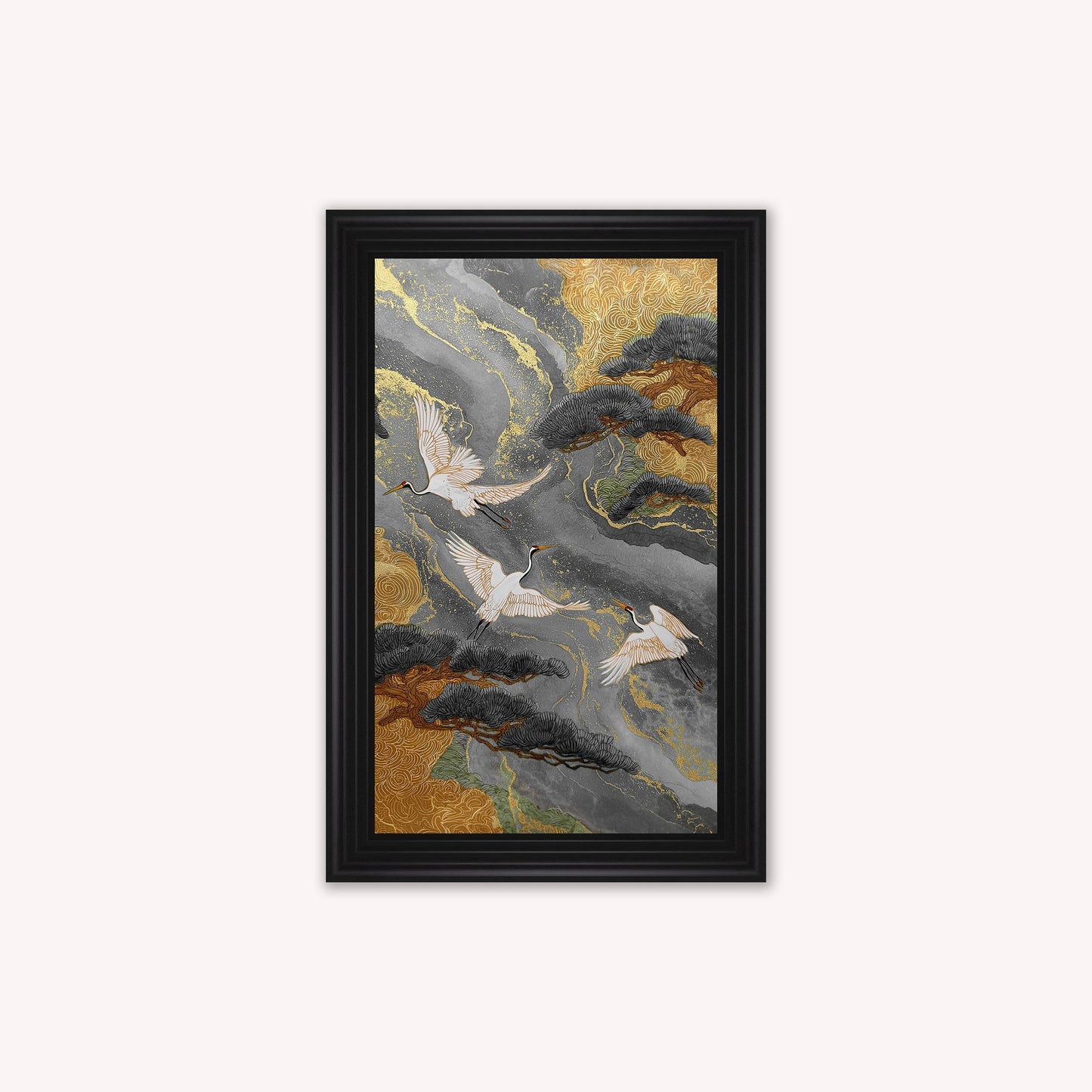Neutral River Crane 2 Framed Wall Art