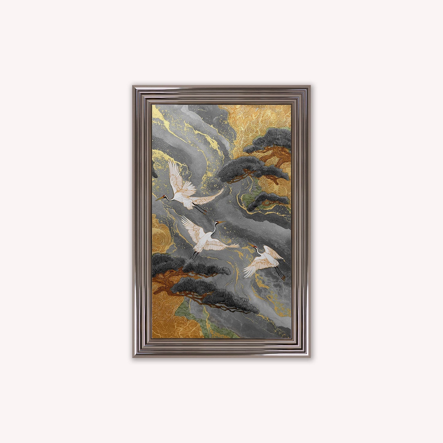 Neutral River Crane 2 Framed Wall Art