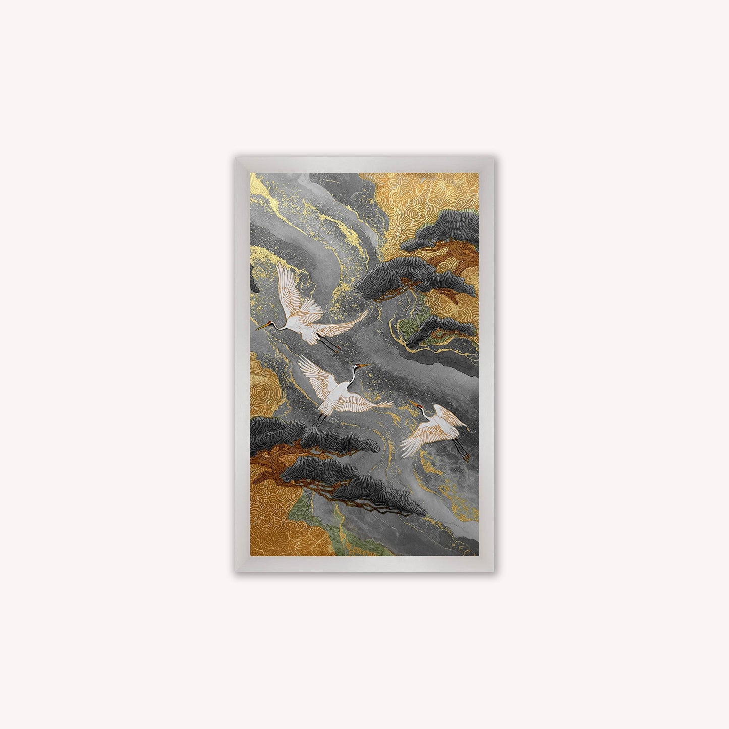 Neutral River Crane 2 Framed Wall Art