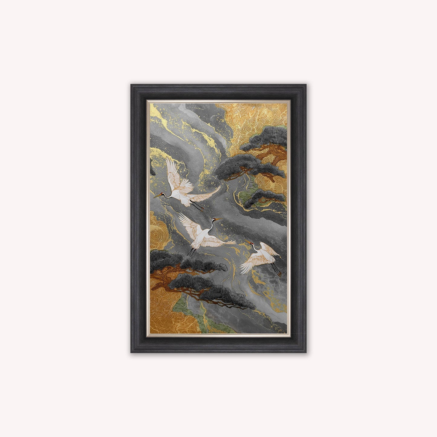 Neutral River Crane 2 Framed Wall Art