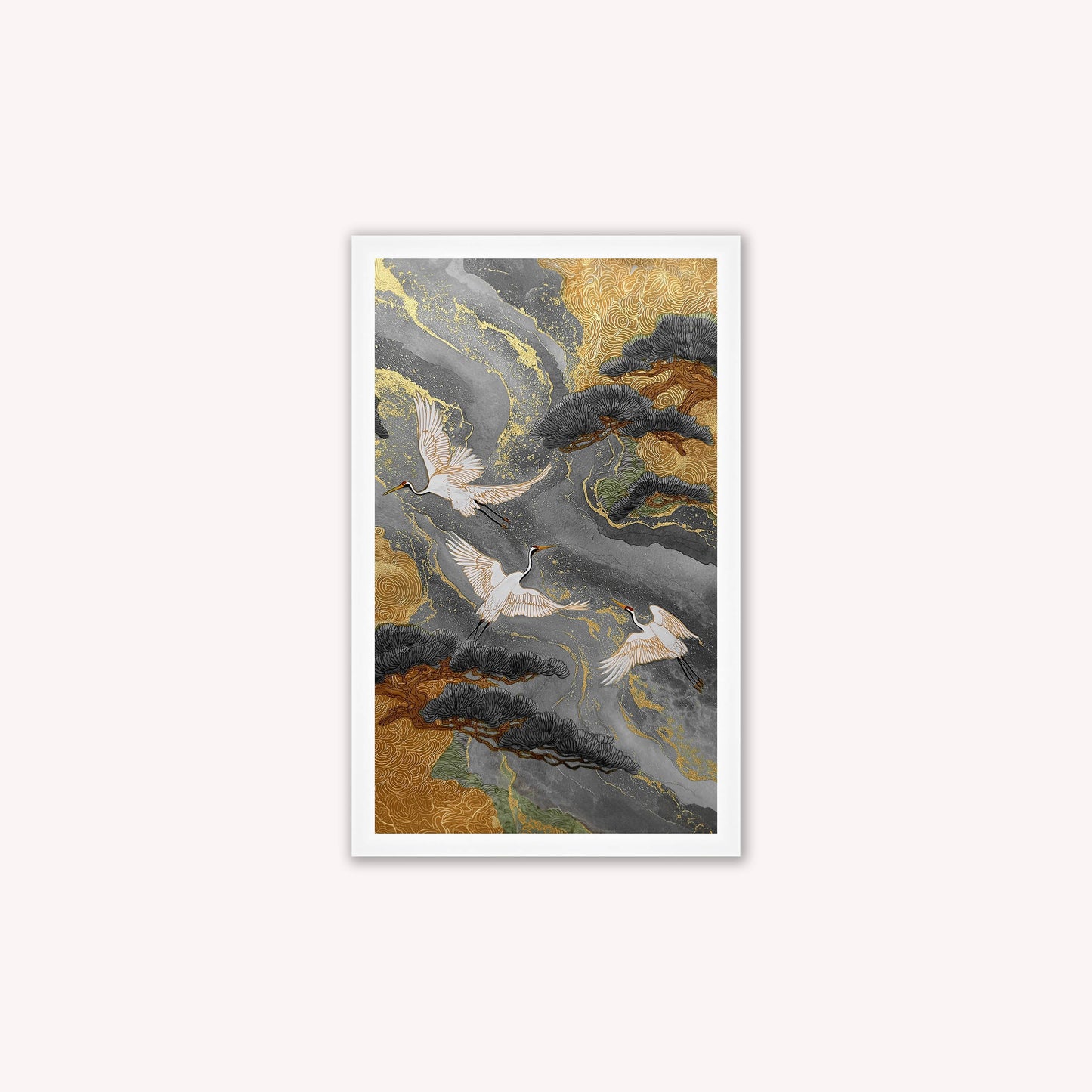Neutral River Crane 2 Framed Wall Art