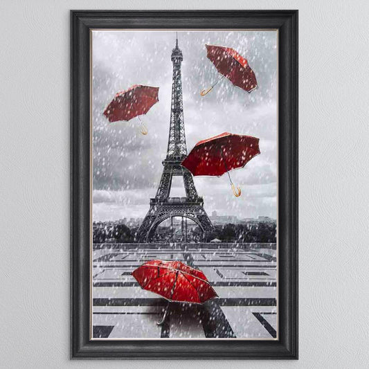 Red Umbrellas On The Streets Of Paris Framed Wall Art
