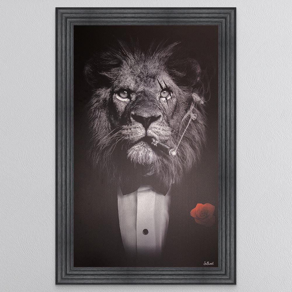 Black & White Lion Framed Wall Art