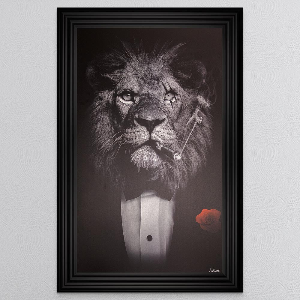 Black & White Lion Framed Wall Art