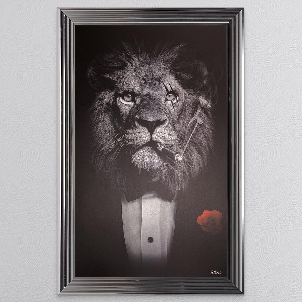 Black & White Lion Framed Wall Art