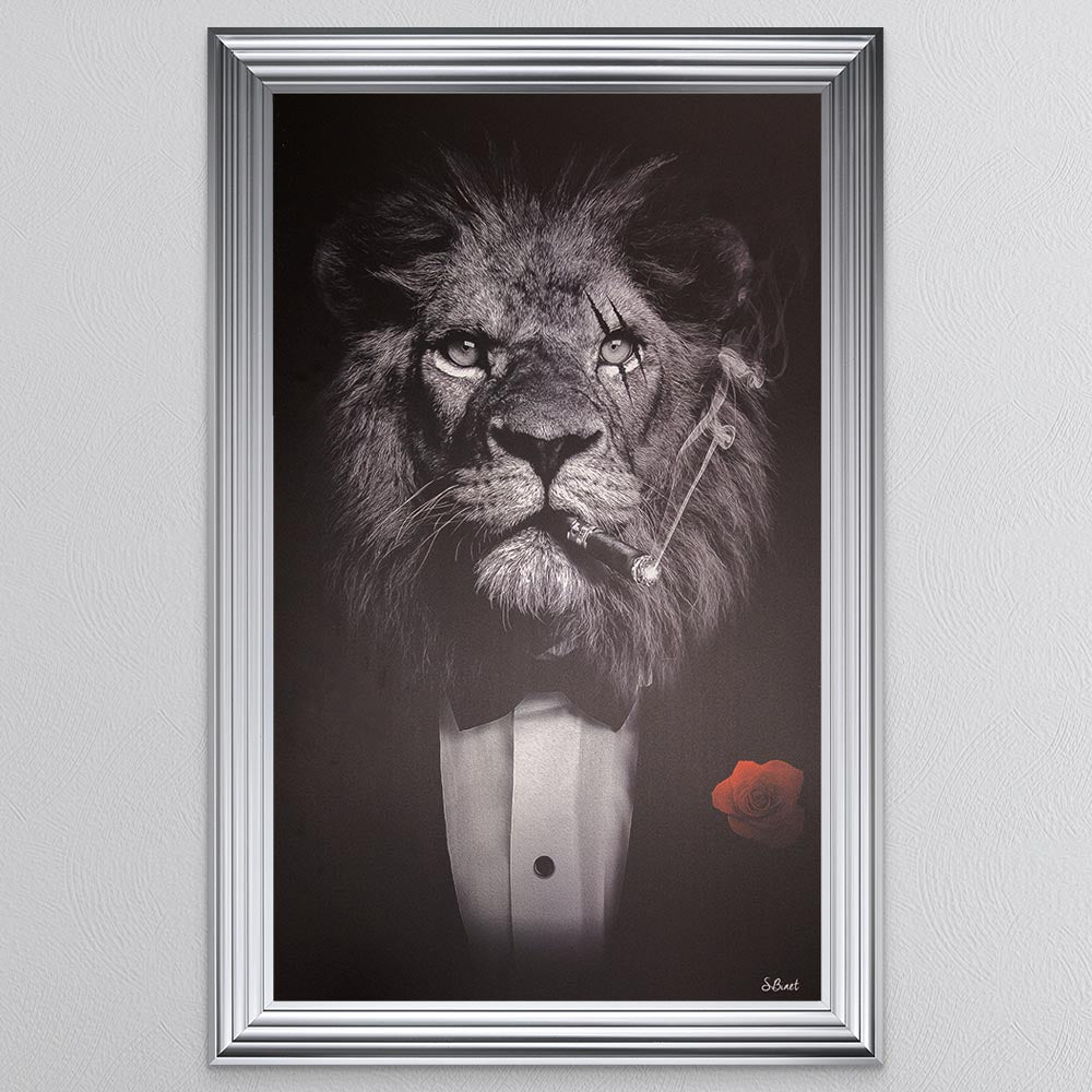 Black & White Lion Framed Wall Art