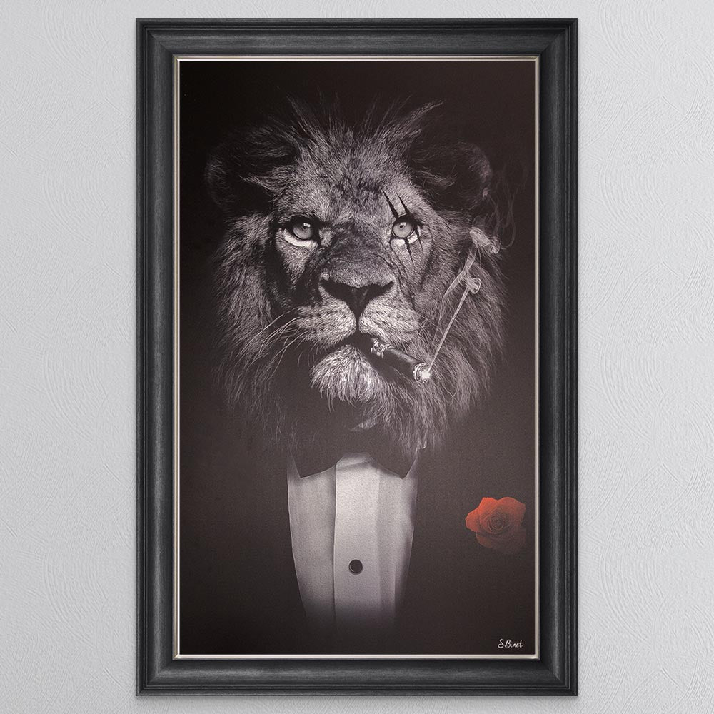 Black & White Lion Framed Wall Art