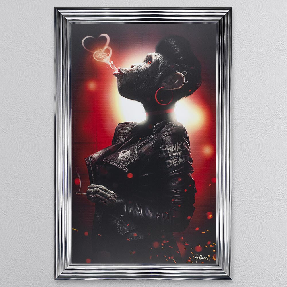 Red Female Punk Monkey Framed Wall Art