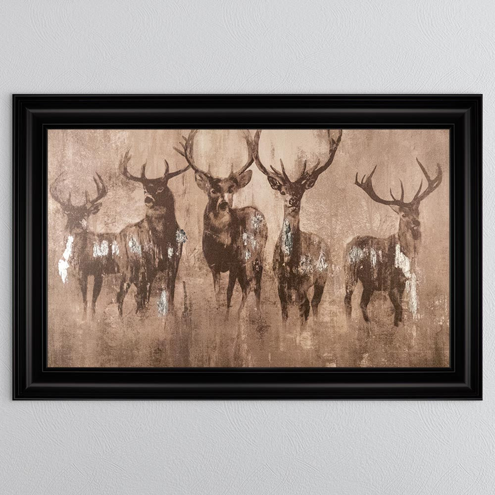 Stags Night with Silver foil Framed Wall Art