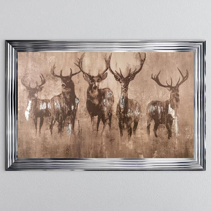 Stags Night with Silver foil Framed Wall Art