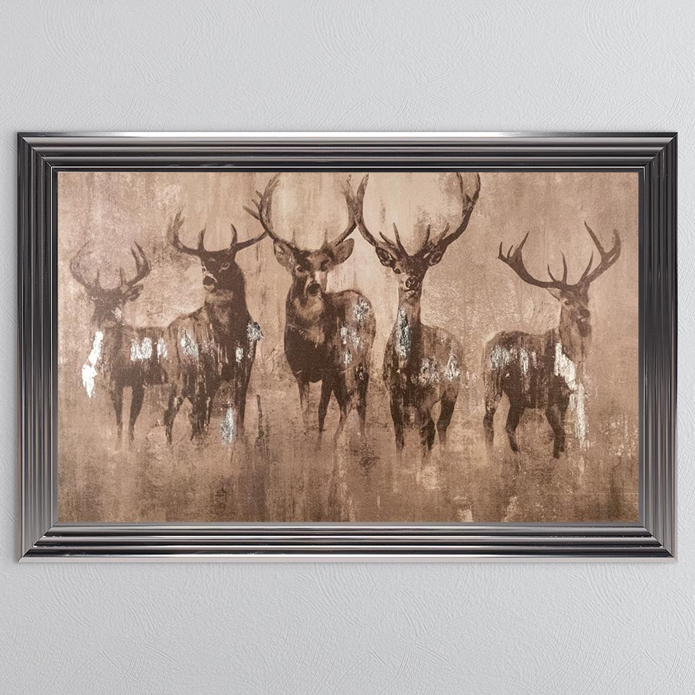 Stags Night with Silver foil Framed Wall Art