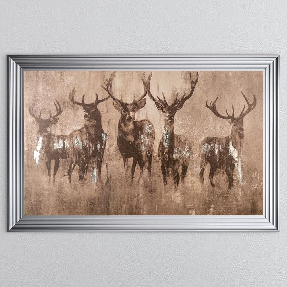 Stags Night with Silver foil Framed Wall Art