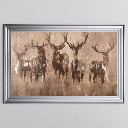 Stags Night with Silver foil Framed Wall Art