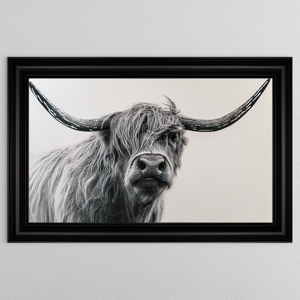 White Highland Cow with Silver foil Framed Wall Art