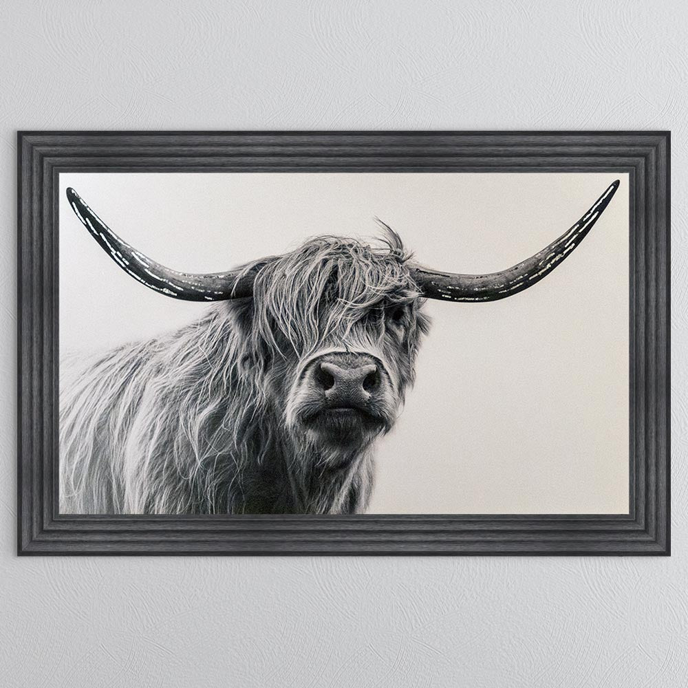 White Highland Cow with Silver foil Framed Wall Art