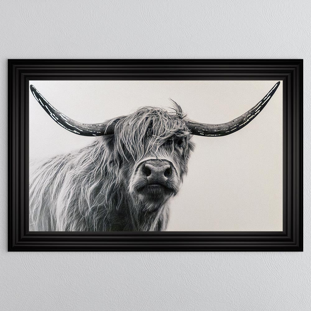 White Highland Cow with Silver foil Framed Wall Art