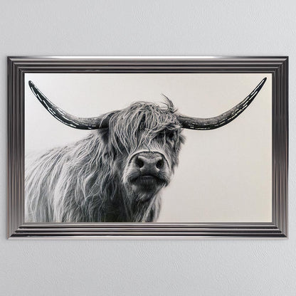 White Highland Cow with Silver foil Framed Wall Art