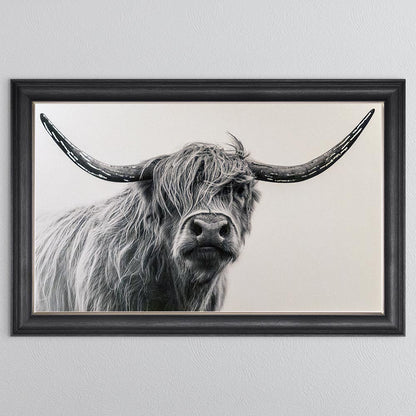 White Highland Cow with Silver foil Framed Wall Art