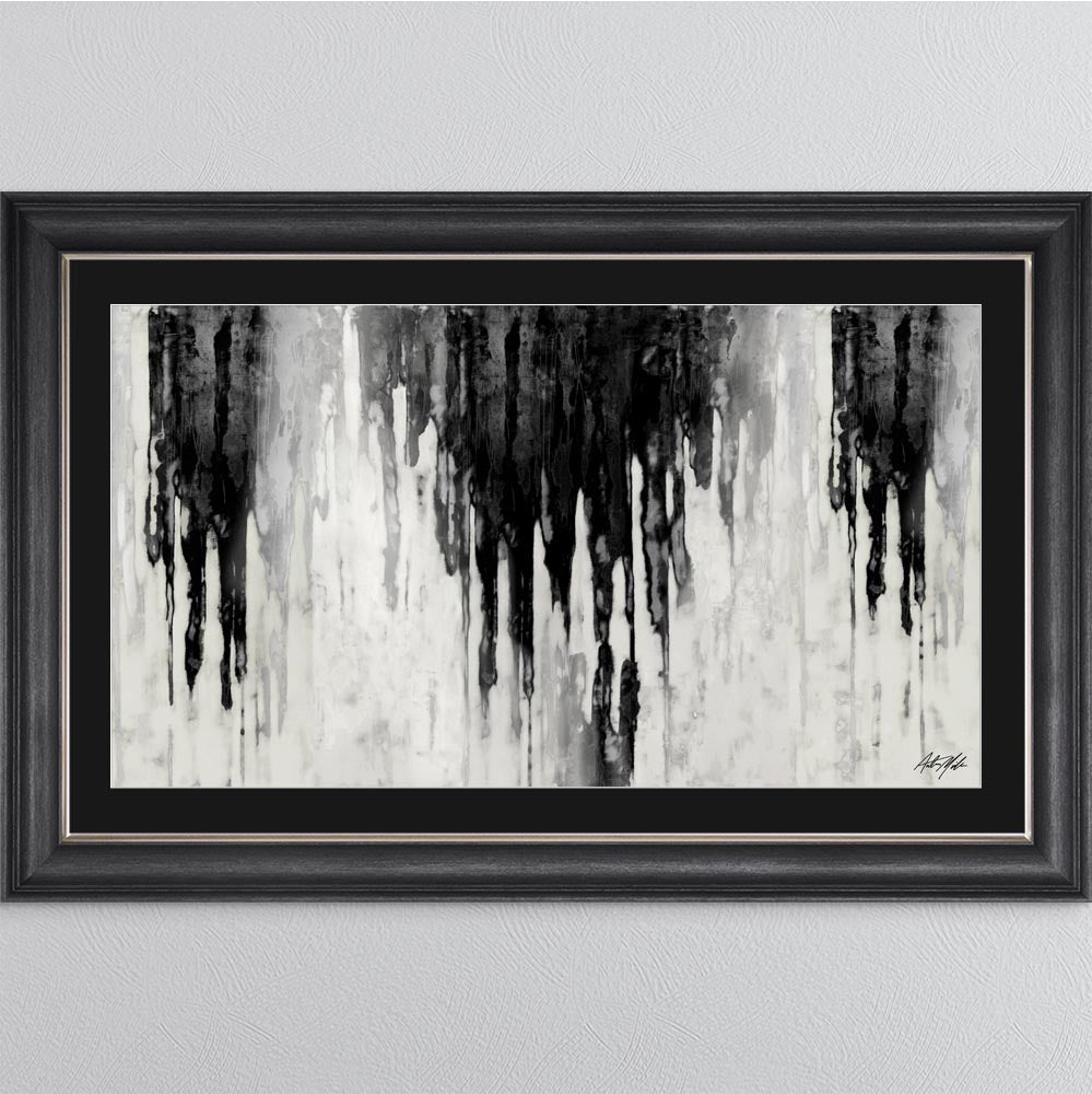Abstract Black & Silver Dripping Keys with Black Mount Framed Wall Art