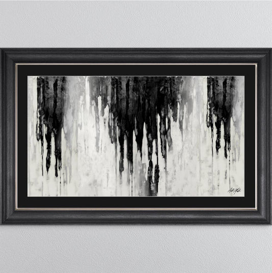 Abstract Black & Silver Dripping Keys with Black Mount Framed Wall Art