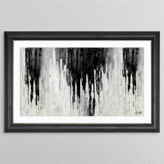 Abstract Black & Silver Dripping Keys with White Mount Framed Wall Art