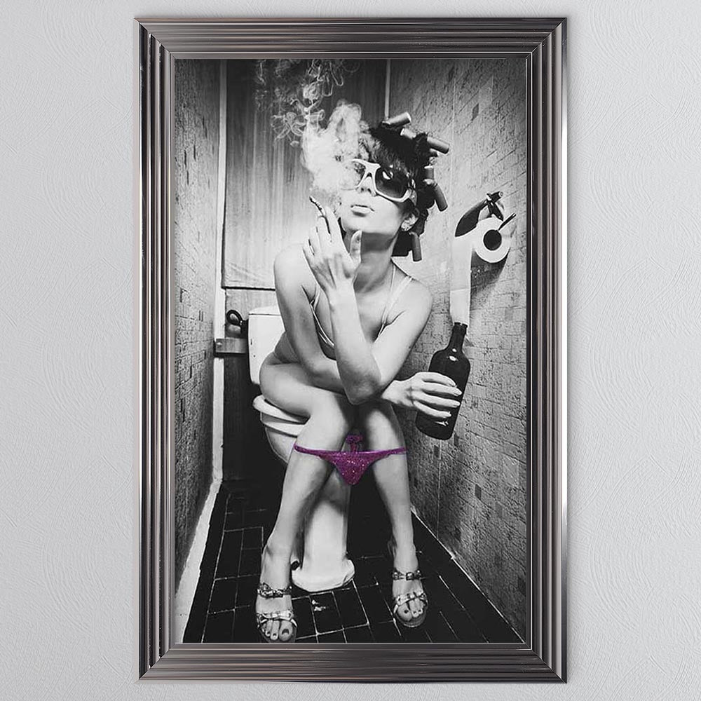 Girl Smoking On The Toilet Framed Wall Art