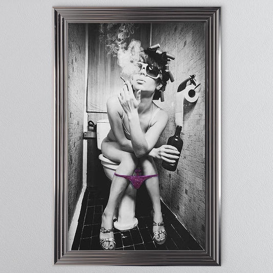 Girl Smoking On The Toilet Framed Wall Art
