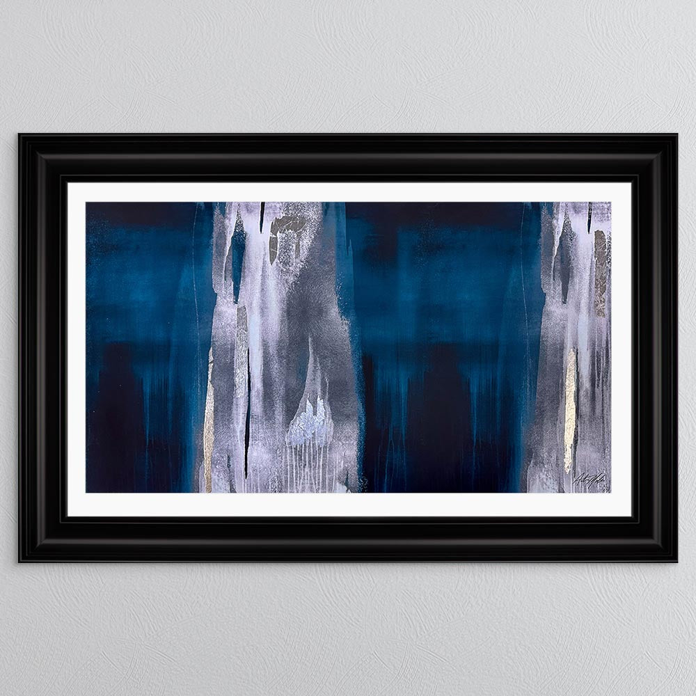 Teal Abstract with White Mount Framed Wall Art
