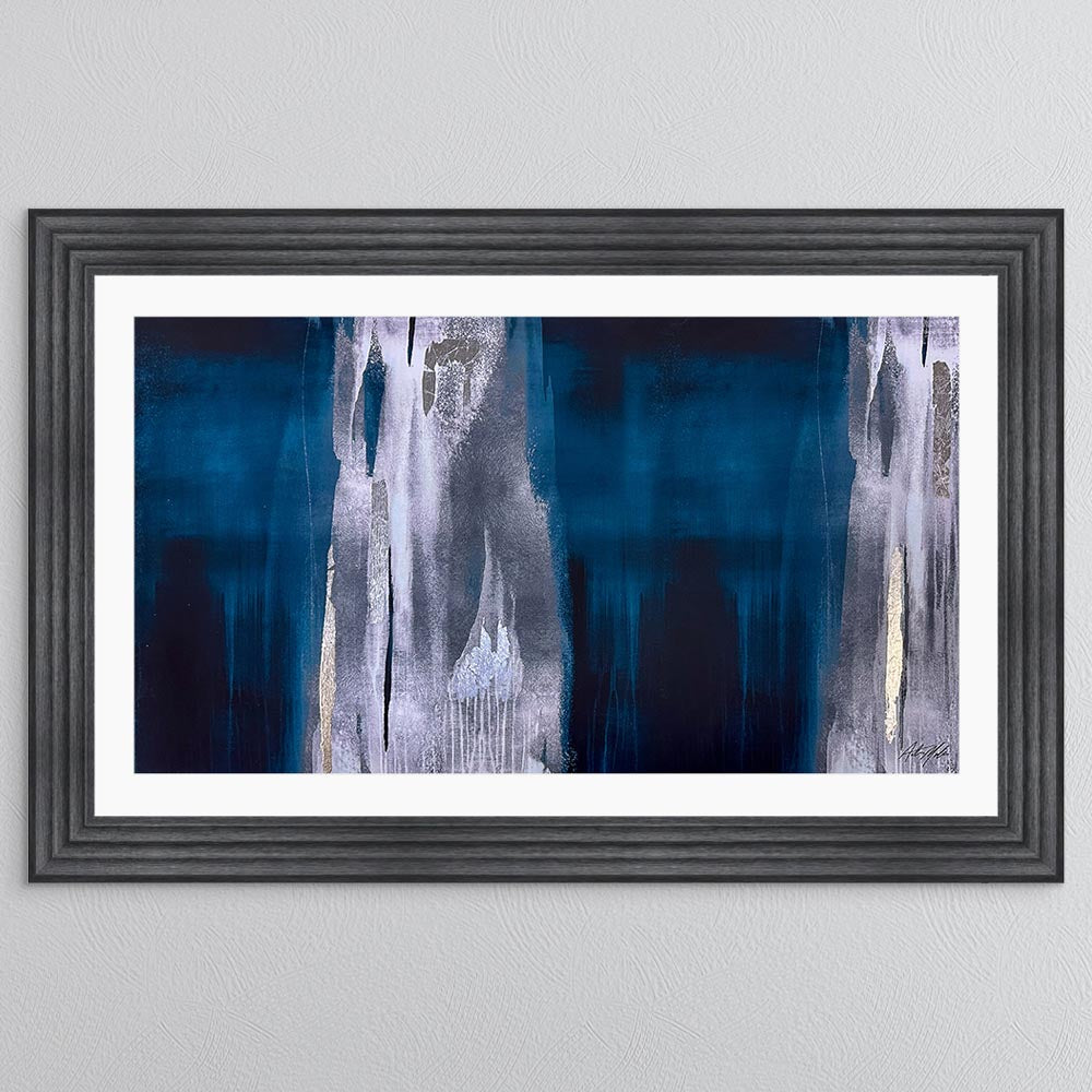Teal Abstract with White Mount Framed Wall Art