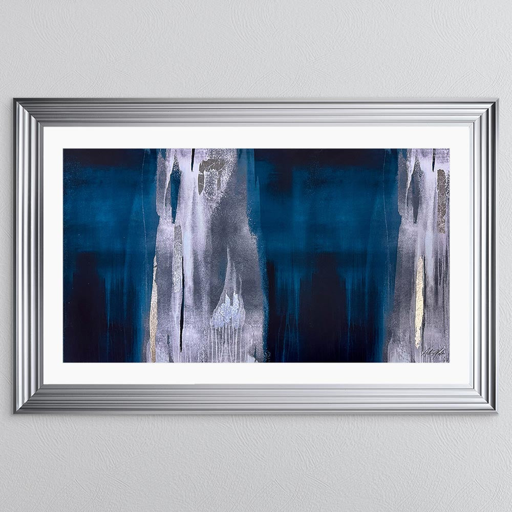 Teal Abstract with White Mount Framed Wall Art