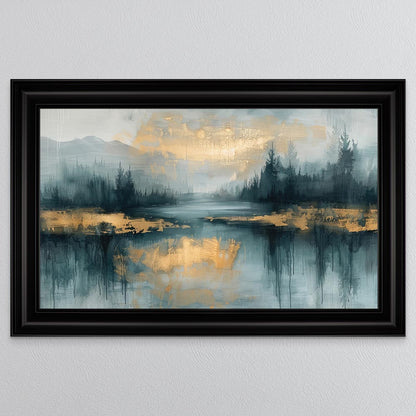 Teal And Gold Lake Framed Wall Art