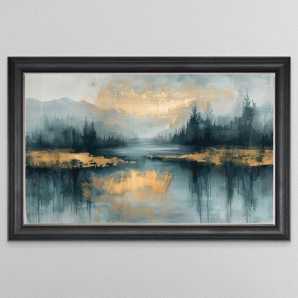 Teal And Gold Lake Framed Wall Art