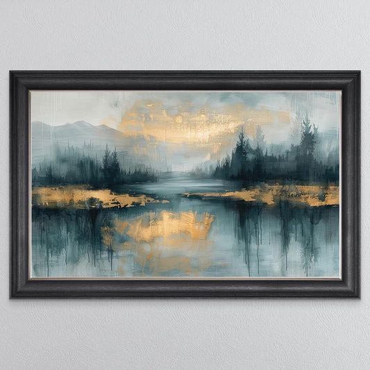 Teal And Gold Lake Framed Wall Art