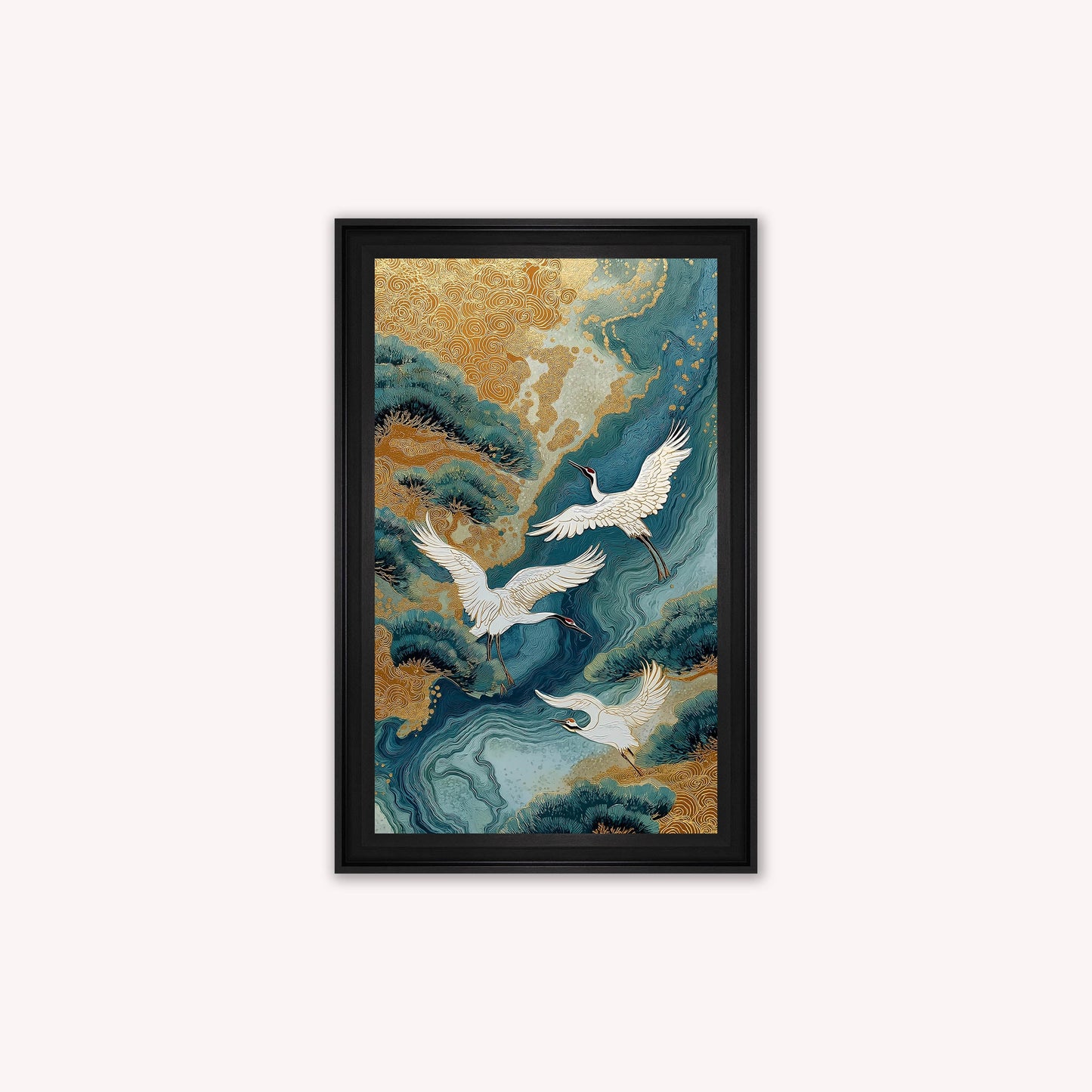 Teal River Crane 1 Framed Wall Art
