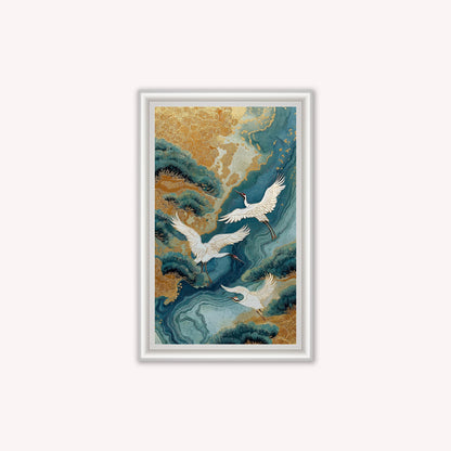Teal River Crane 1 Framed Wall Art