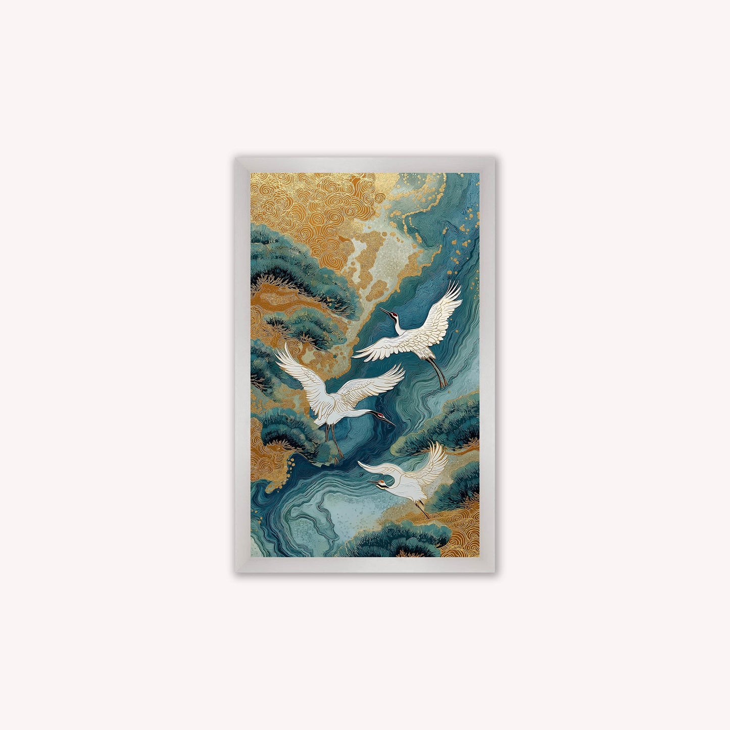 Teal River Crane 1 Framed Wall Art