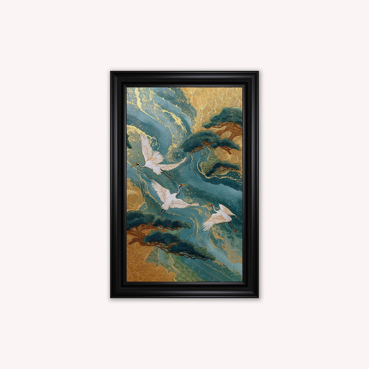 Teal River Crane 2 Framed Wall Art