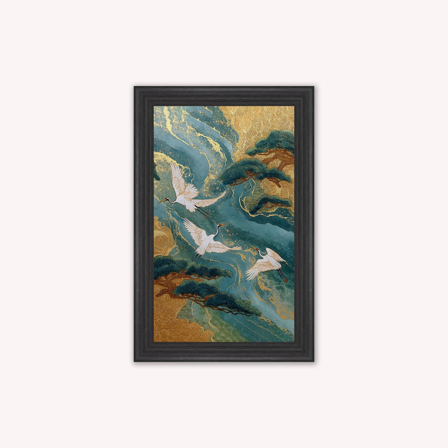 Teal River Crane 2 Framed Wall Art