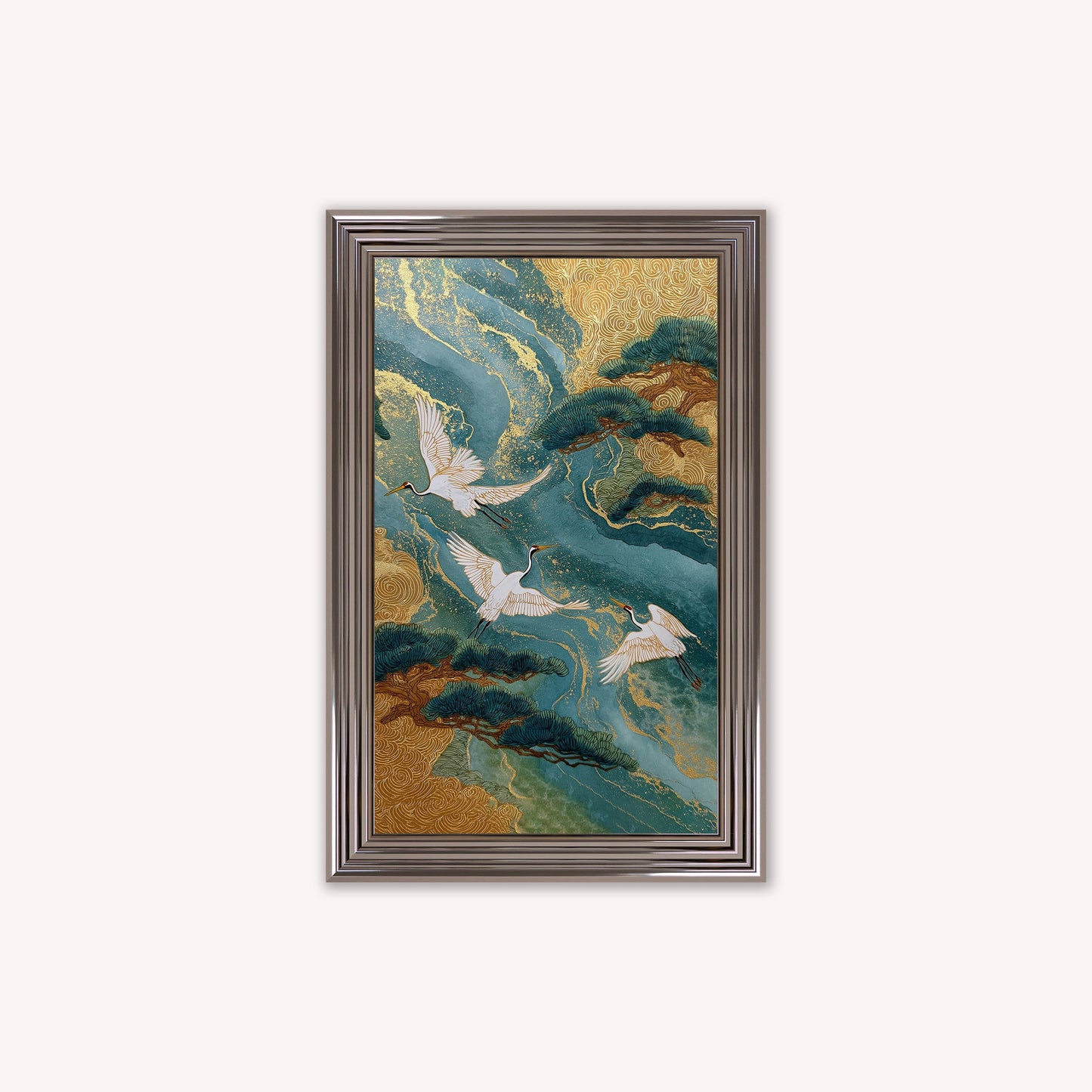 Teal River Crane 2 Framed Wall Art