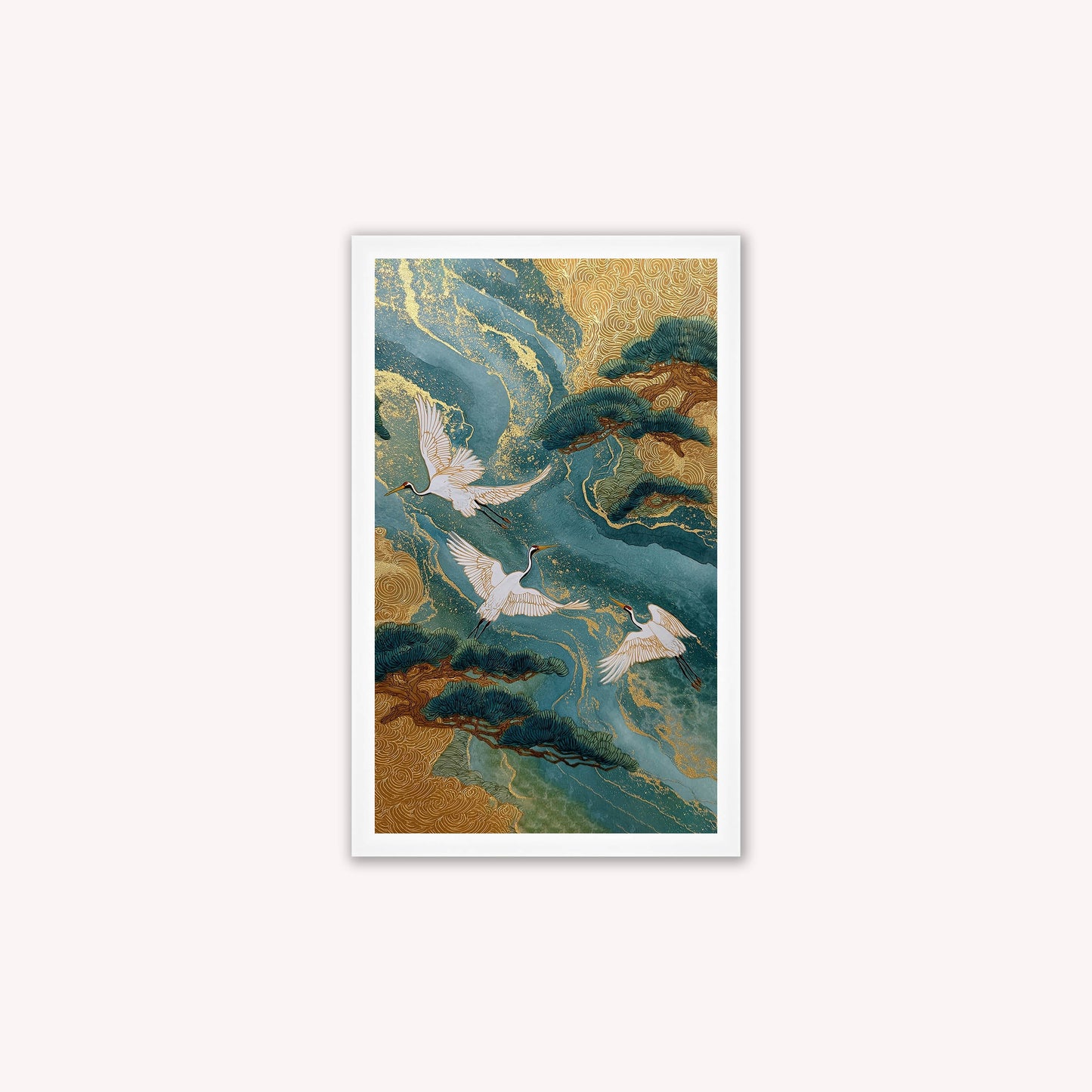 Teal River Crane 2 Framed Wall Art